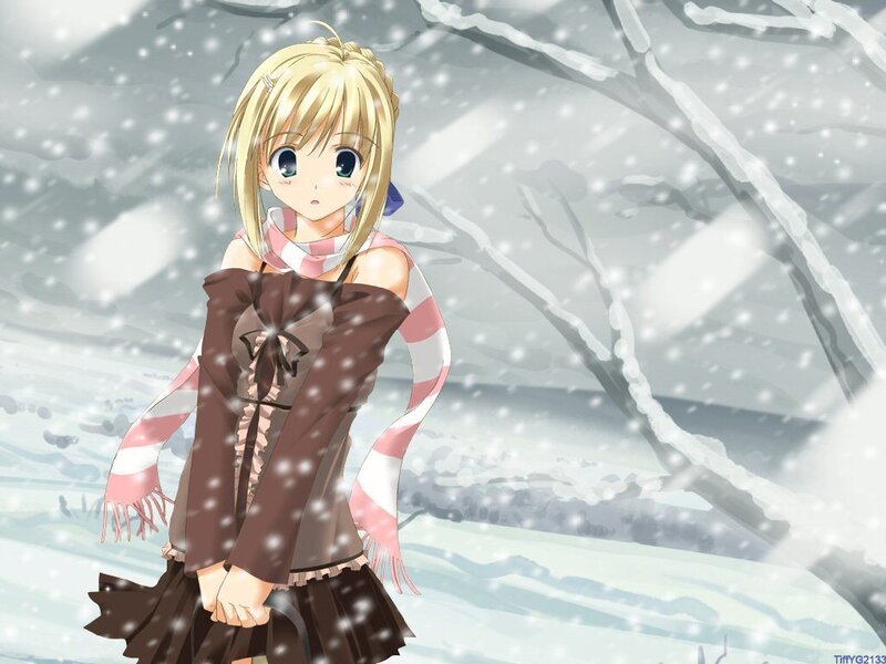 anime girl in snowy landscape