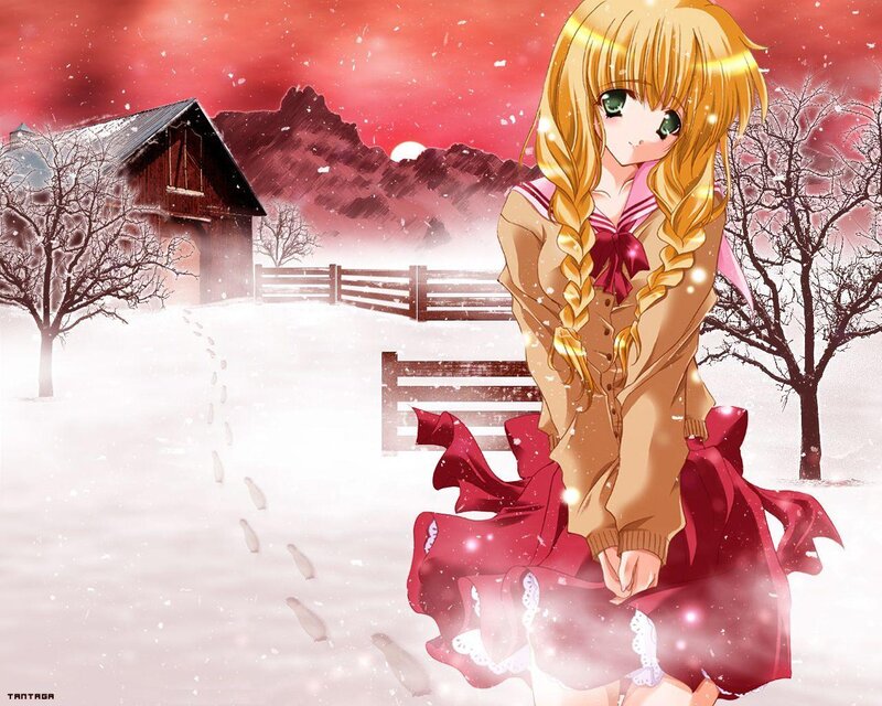 Anime girl in snowy landscape