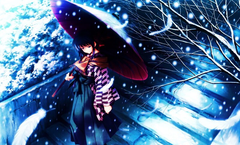 Anime girl in snowy night