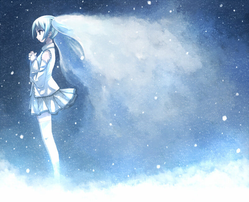 anime girl in snowy night