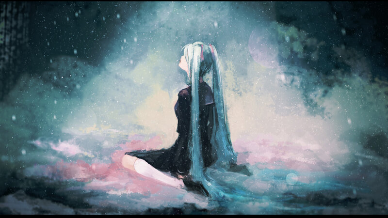 Anime girl in snowy night