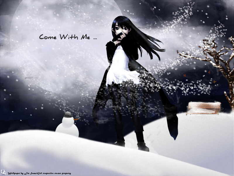 Anime girl in snowy night