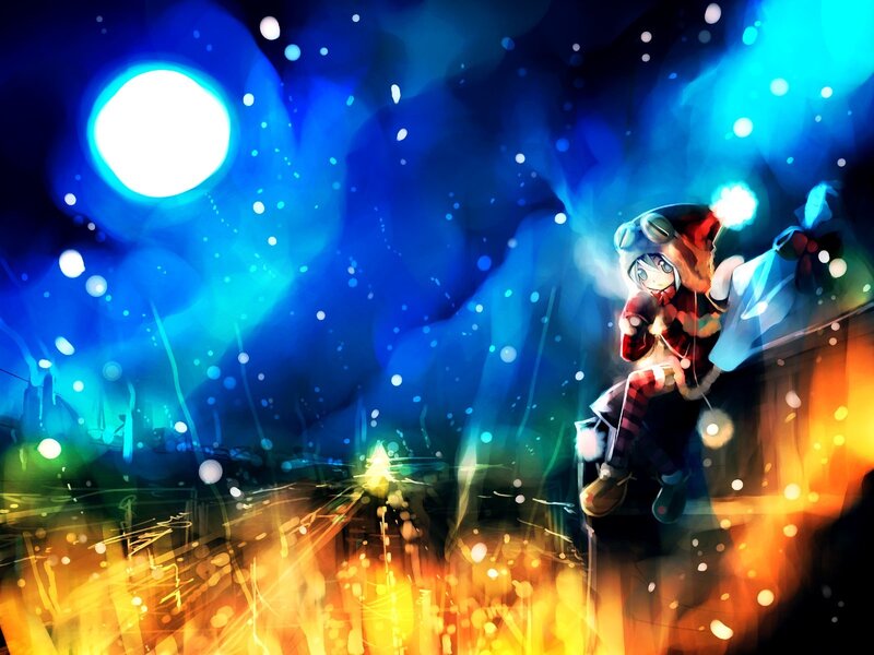 anime girl in snowy night