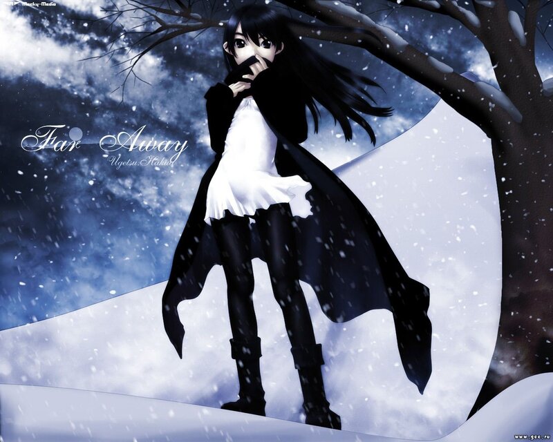 Anime girl in snowy night