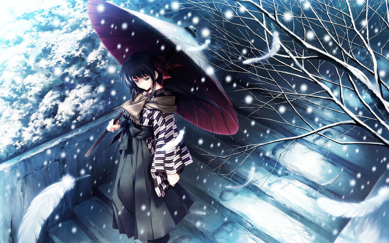 anime girl in snowy scene