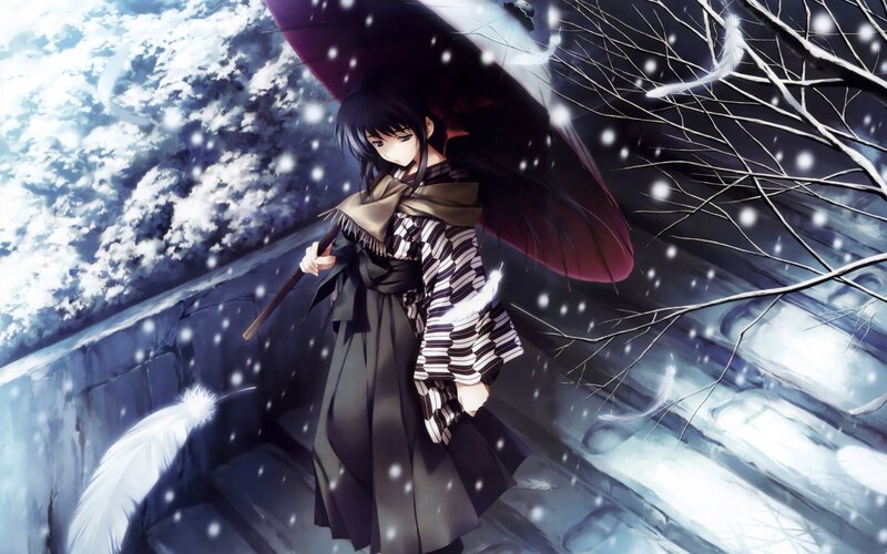 anime girl in snowy scene