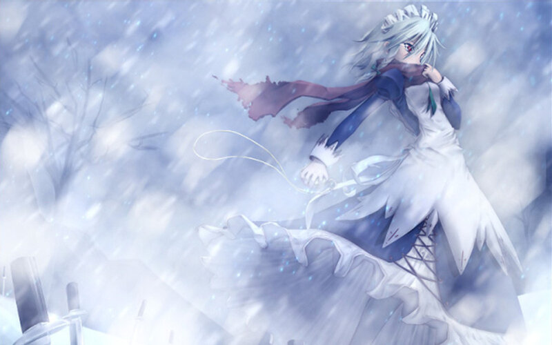 anime girl in snowy storm