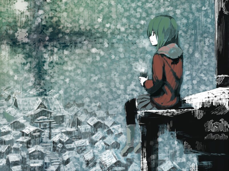 anime girl in snowy town
