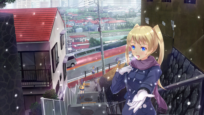 Anime girl in snowy town