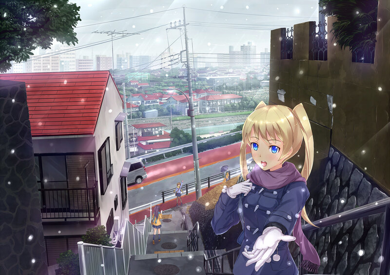 Anime girl in snowy town