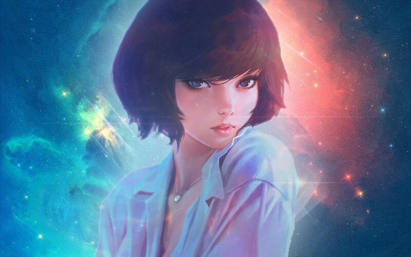Anime Girl in Space — Blue, Dramatic, Digital Art, Stars