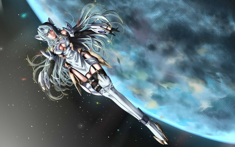 Anime Girl in Space — Blue, Dramatic, Digital Art