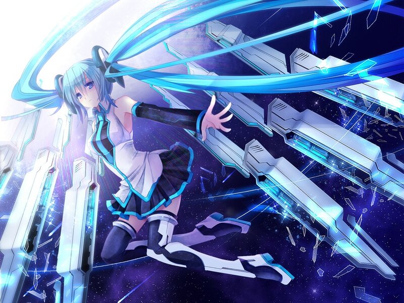 Anime Girl in Space — Blue, Dramatic, Night, Digital Art, Mecha
