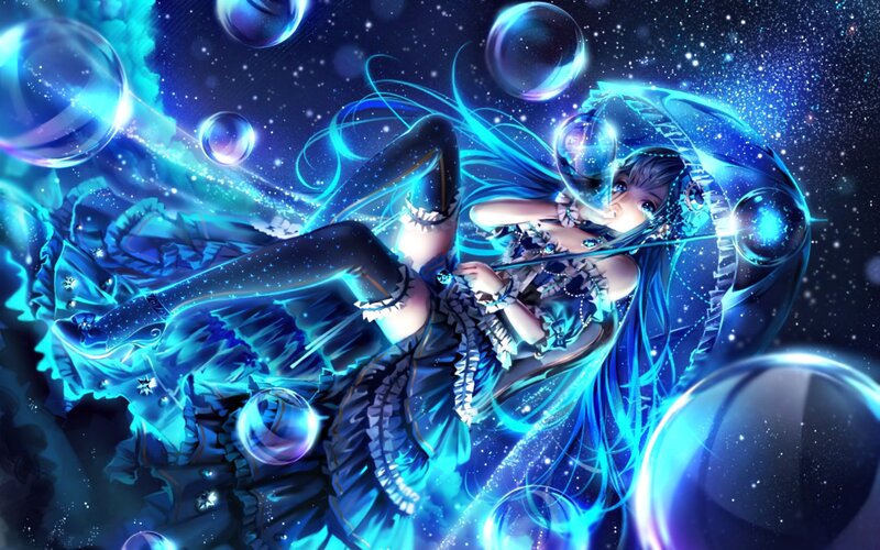 Anime Girl in Space — Blue, Dreamy, Night, Digital Art