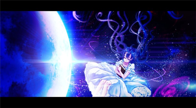 Anime Girl in Space — Blue, Serene, Night, Digital Art, Book