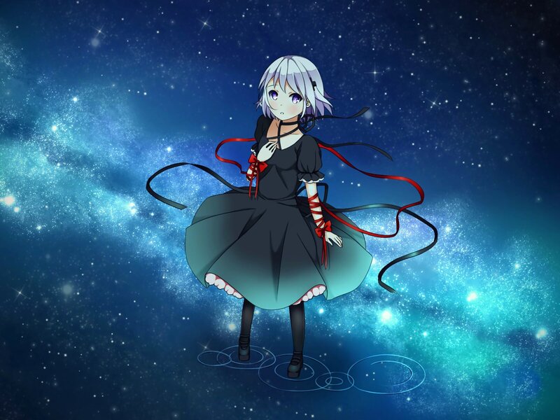 Anime Girl in Space — Blue, Serene, Night, Digital Art, Galaxy