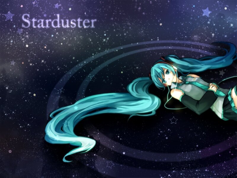 Anime Girl in Space — Blue, Serene, Night, Digital Art, Stars, Headphones