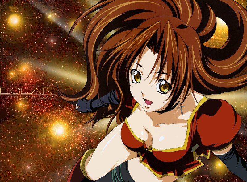 Anime Girl in Space — Brown, Dramatic, Stars, Cross Earring