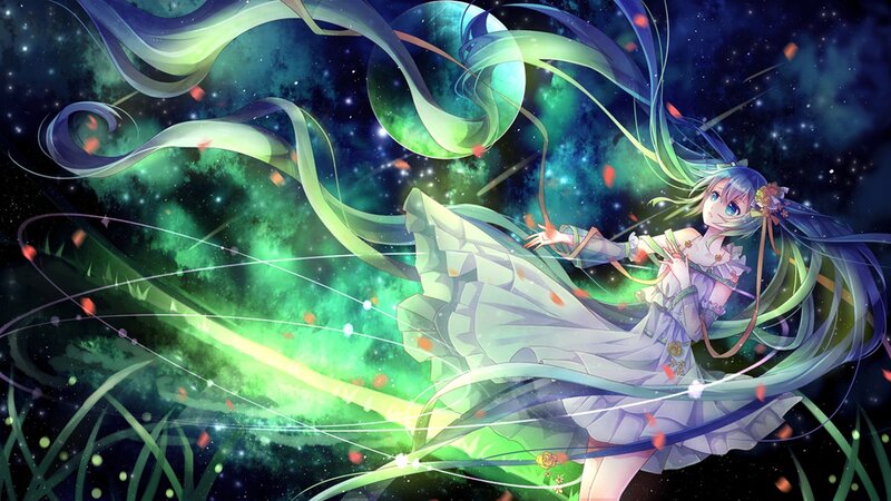 Anime Girl in Space — Green, Dreamy
