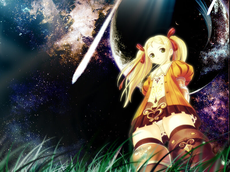 anime girl in space landscape