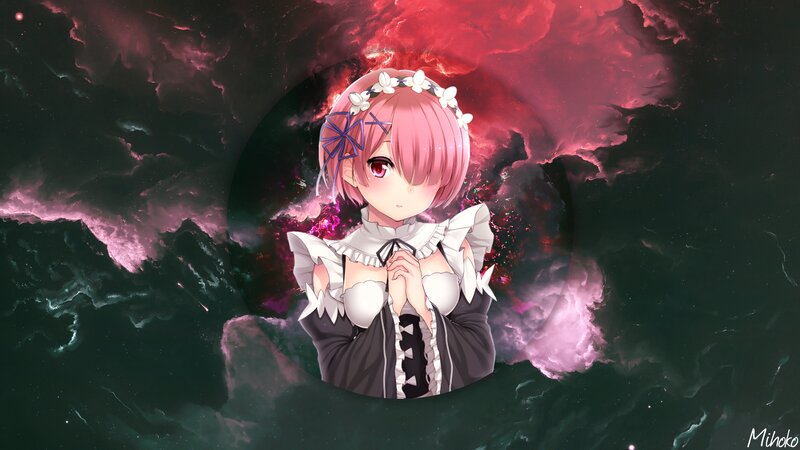 Anime Girl in Space — Pink, Dramatic, Digital Art