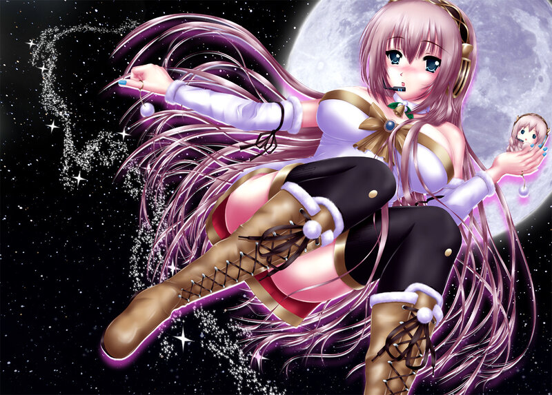 Anime Girl in Space — Purple, Dramatic, Night, Digital Art, Moon, Stars