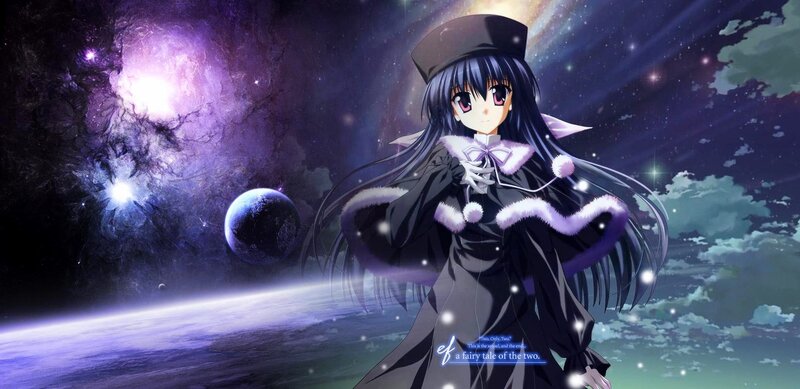 Anime Girl in Space — Purple, Dramatic, Night, Digital Art, Planet, Stars