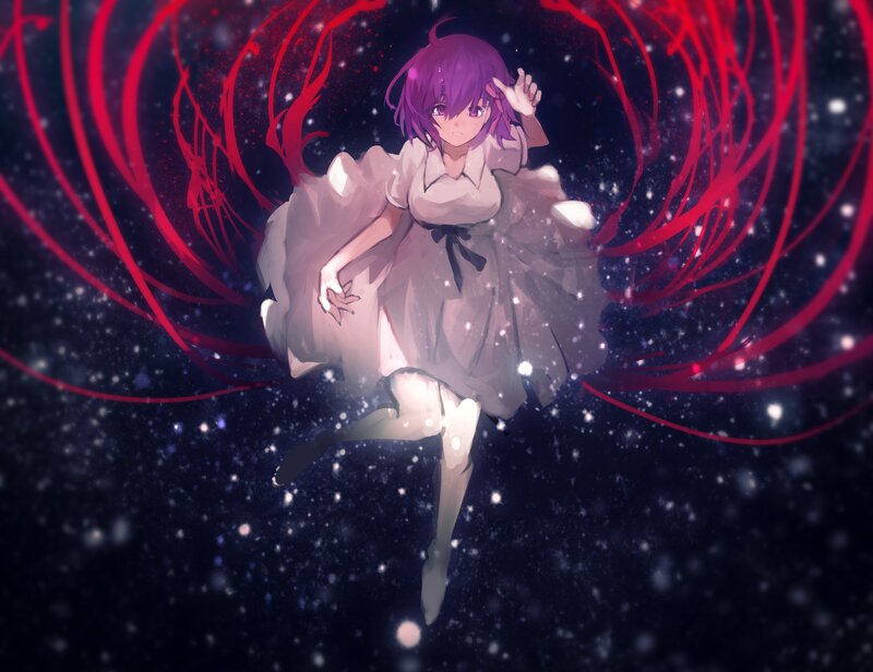Anime Girl in Space — Purple, Dramatic, Night, Digital Art, Red Energy