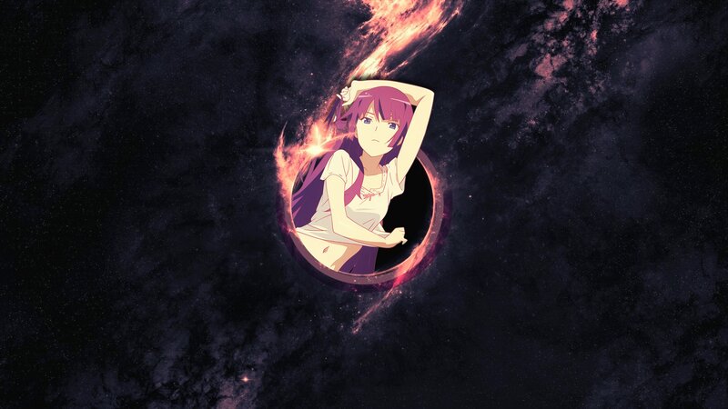 Anime Girl in Space — Purple, Dramatic, Night, Fire