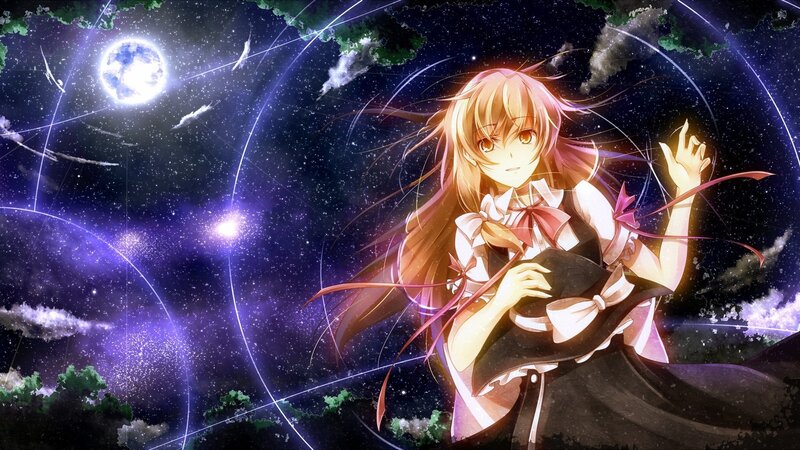 Anime Girl in Space — Purple, Dramatic, Night, Moon