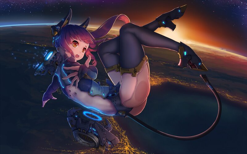 Anime Girl in Space — Purple, Dramatic, Sunset