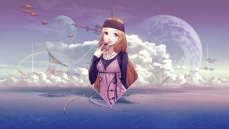 Anime Girl in Space — Purple, Dreamy, Digital Art