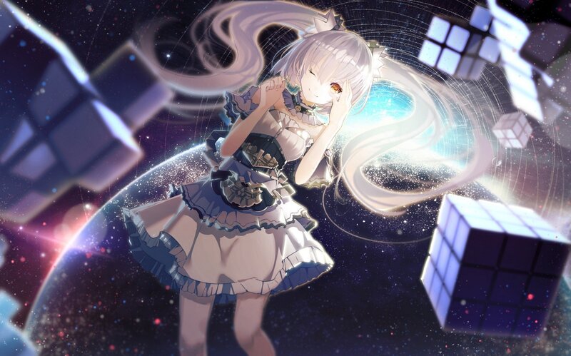 Anime Girl in Space — Purple, Dreamy, Night, Digital Art