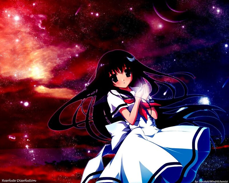 Anime Girl in Space — Red, Dramatic, Night, Galaxy