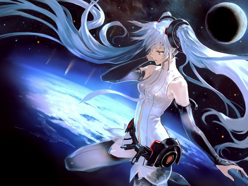 Anime Girl in Space — White, Dramatic, Night, Digital Art