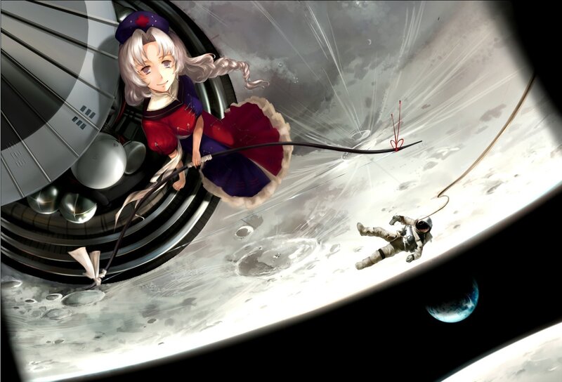 Anime girl in space with astronaut