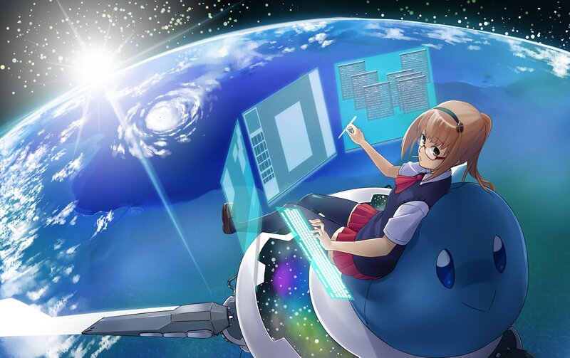 anime girl in space with Earth