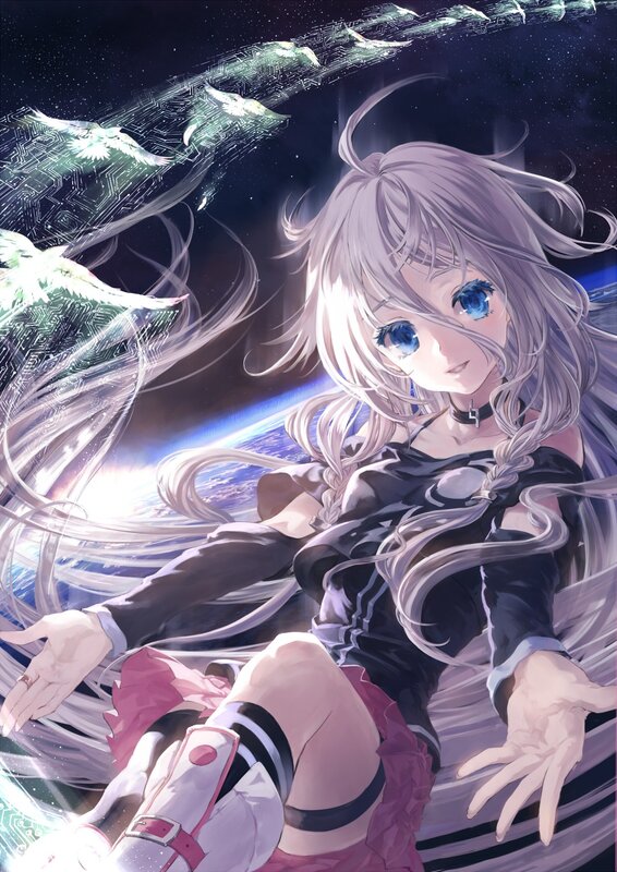 Anime girl in space with glowing birds