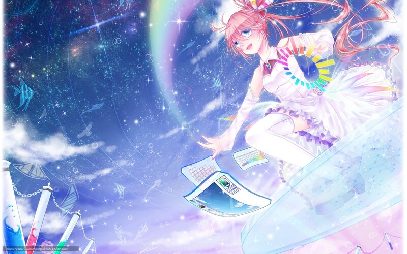 Anime girl in space with laptop