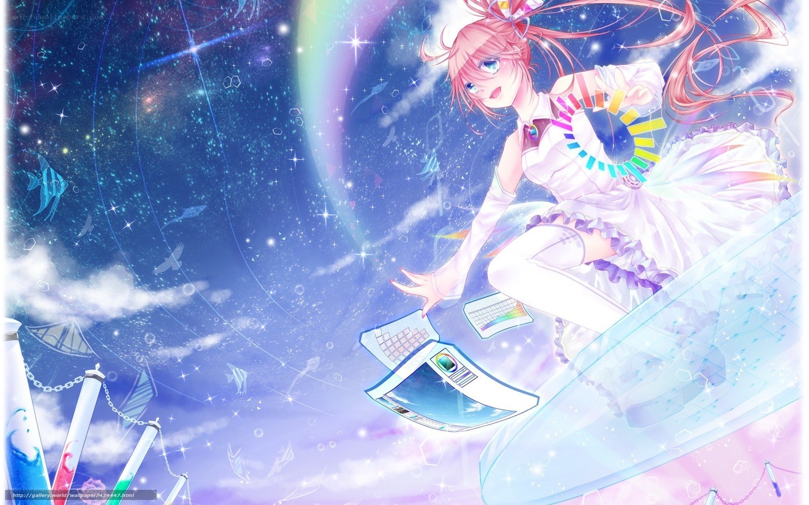 Anime girl in space with laptop