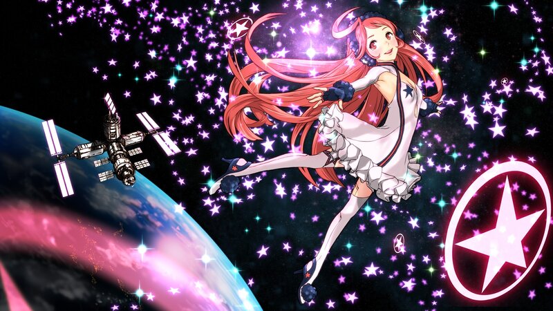 Anime girl in space with satellite