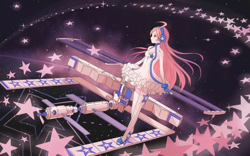 anime girl in space with starship
