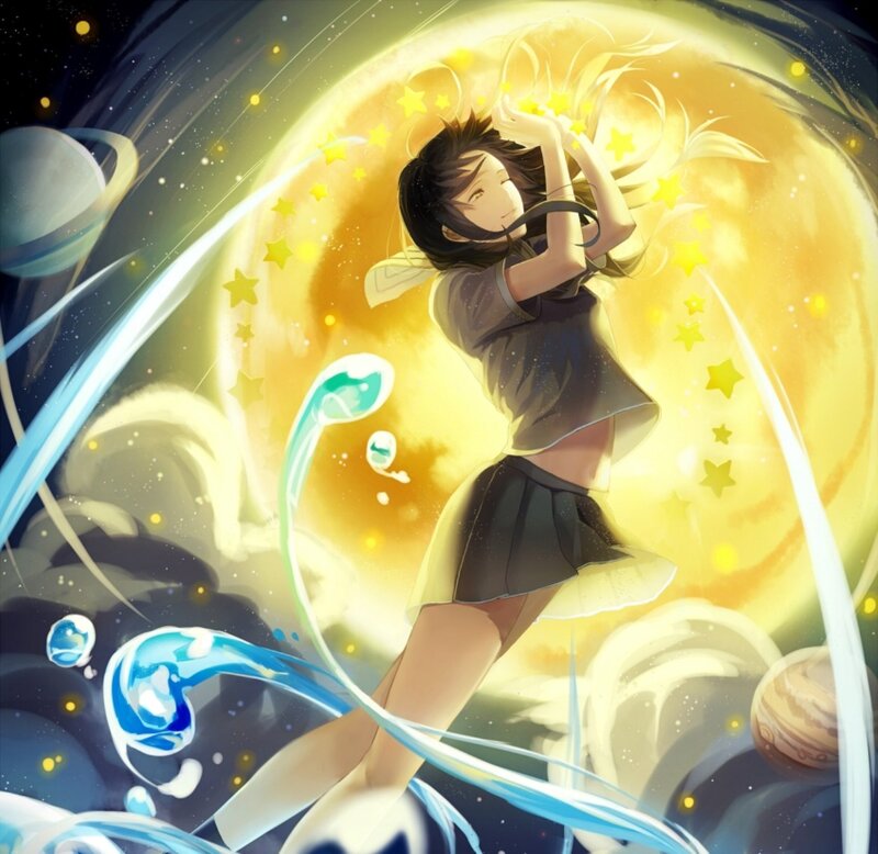Anime Girl in Space — Yellow, Dreamy
