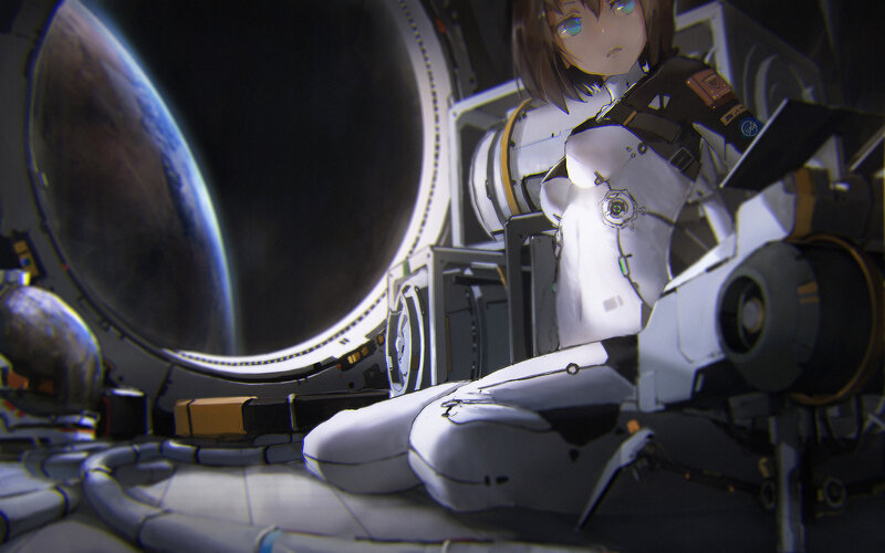 Anime Girl in Spacesuit — White, Dramatic