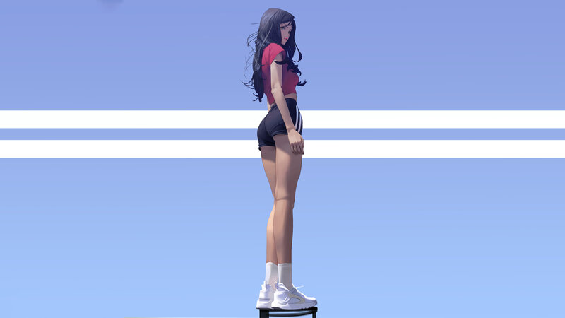Anime Girl in Sportswear — Blue, Calm