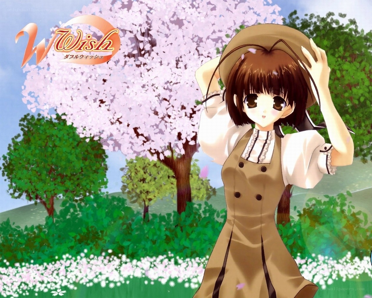 Anime girl in spring garden