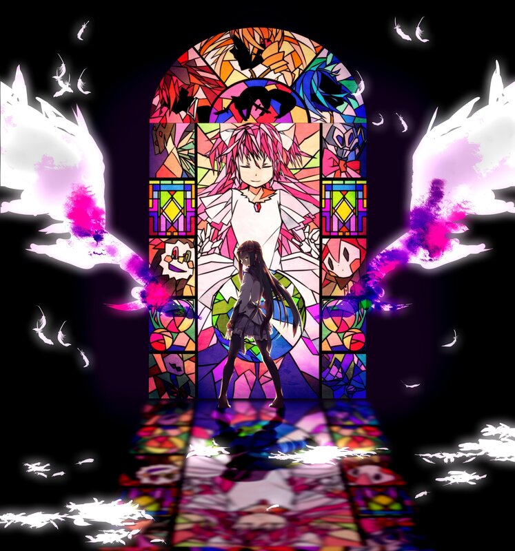 Anime girl in stained glass window