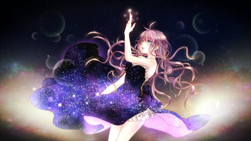 Anime Girl in Starry Dress — Purple