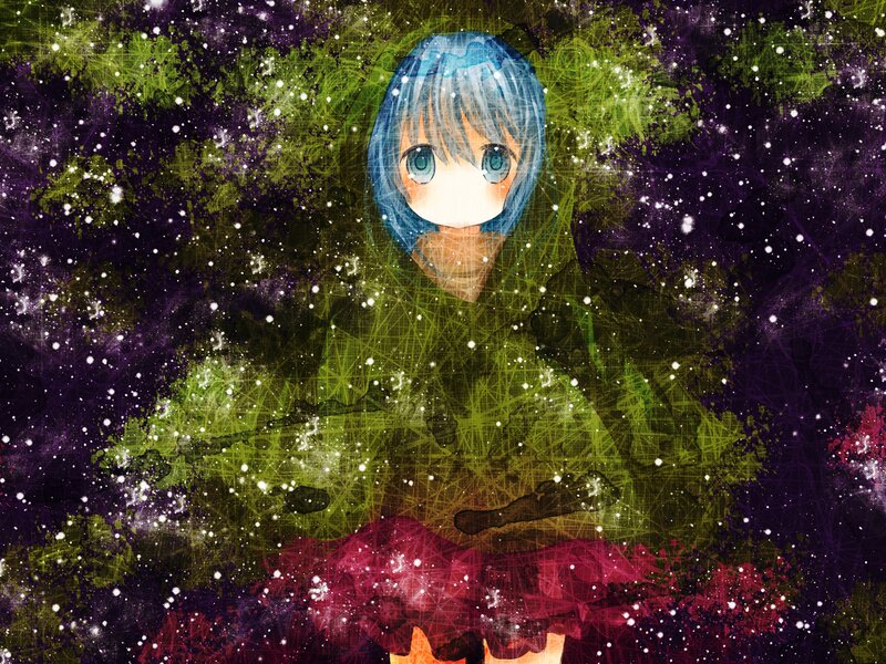 anime girl in starry forest