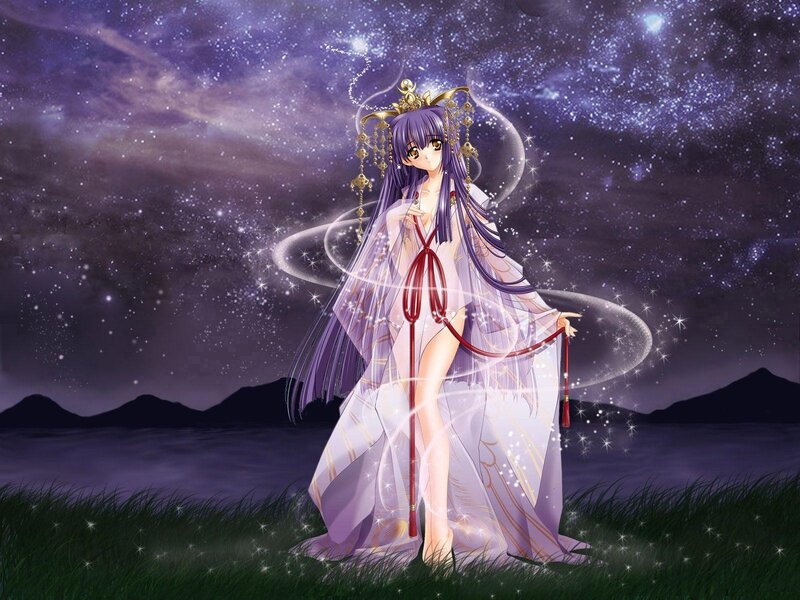 Anime girl in starry night